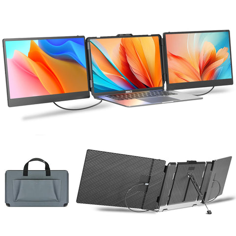 Laptop Screen Extender Monitor, 14" IPS Triple Portable Monitor for Laptop Extension, 1080P FHD Dual Monitor Screen for 13"-17.3" Laptops, Type-C/USB-A/HDMI Plug & Play for Wins/Mac/Chrome